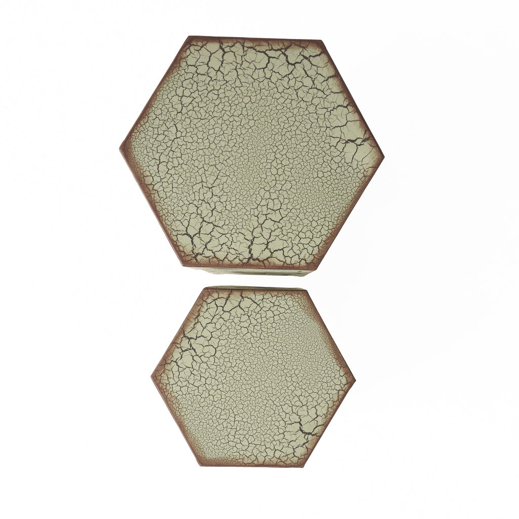 Wistfulness Outdoor Accent Table with Crackle Pattern and Iron Frame, Set of 2