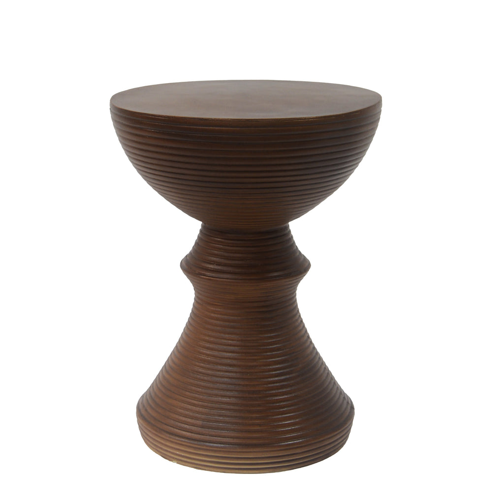 Outdoor Ribbed Concrete Side Table with Hourglass Design