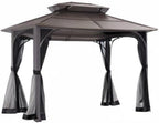 10x12 Brown Hardtop Gazebo With Steel Frame And Netting For Outdoor