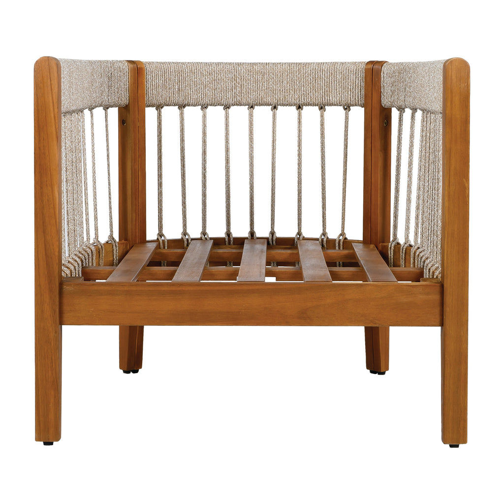 Azari Outdoor Acacia Wood Club Chair with Handwoven Rope Accents & Curved Backrest