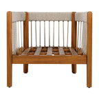 Azari Outdoor Acacia Wood Club Chair with Handwoven Rope Accents & Curved Backrest