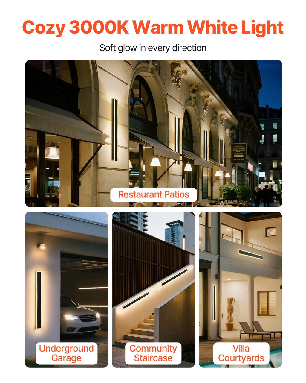 Outdoor Wall Lights, 2 Pack, 31.5 Inch Long Strip Modern Exterior Wall