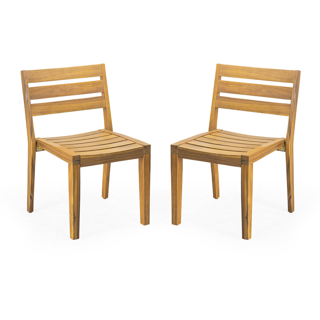 Solene Outdoor Acacia Wood Dining Chairs, Set of 2
