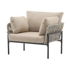 Brisa Outdoor Modern Iron Lounge Chair with Rope Weave