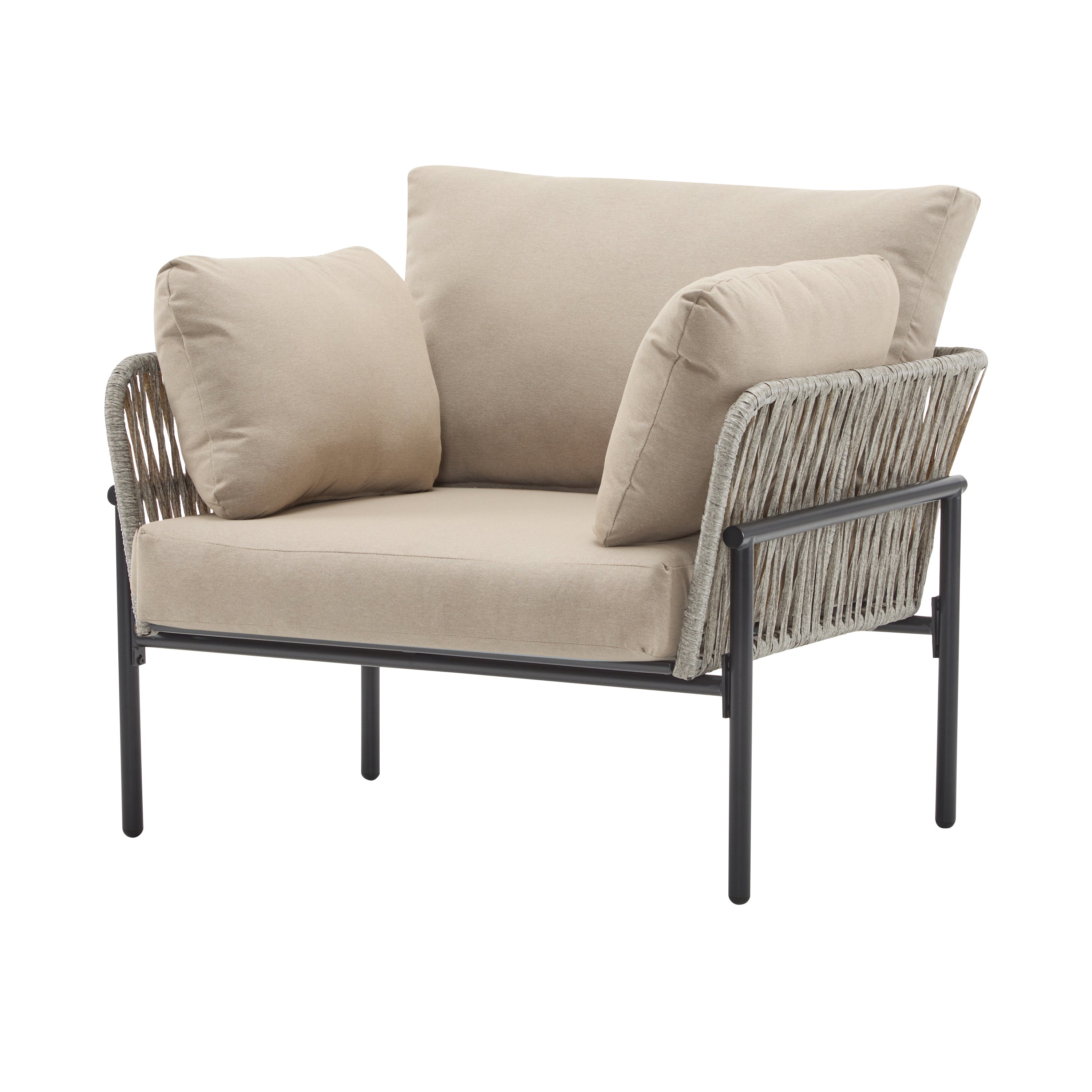 Brisa Outdoor Modern Iron Lounge Chair with Rope Weave