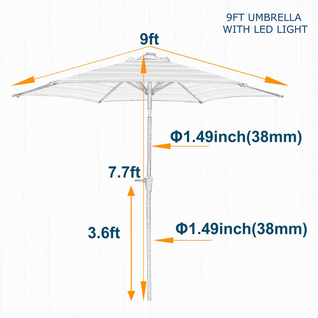 Parasol 9' Patio Umbrella with Lights