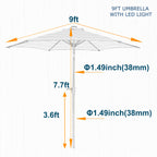 Parasol 9' Patio Umbrella with Lights