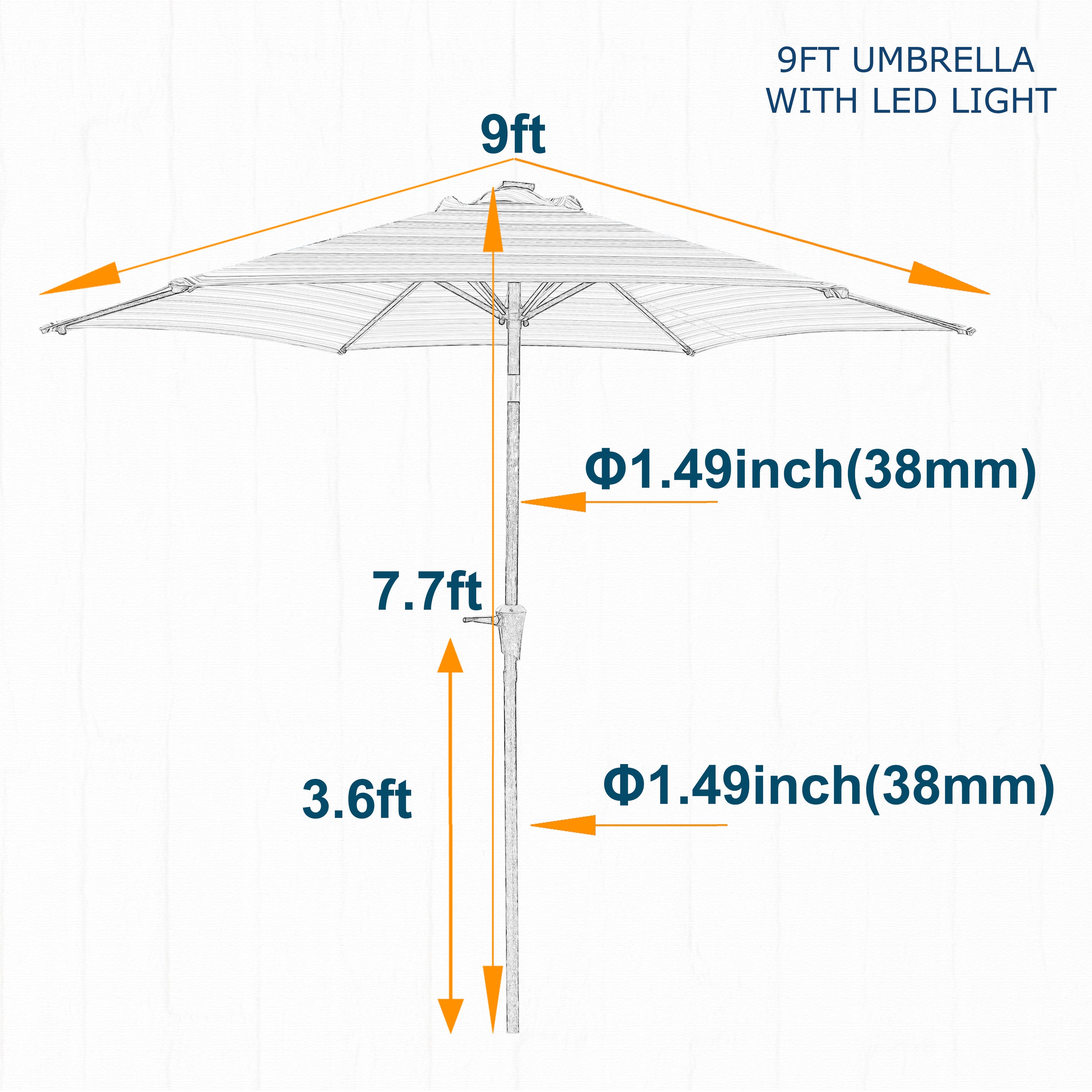 Parasol 9' Patio Umbrella with Lights