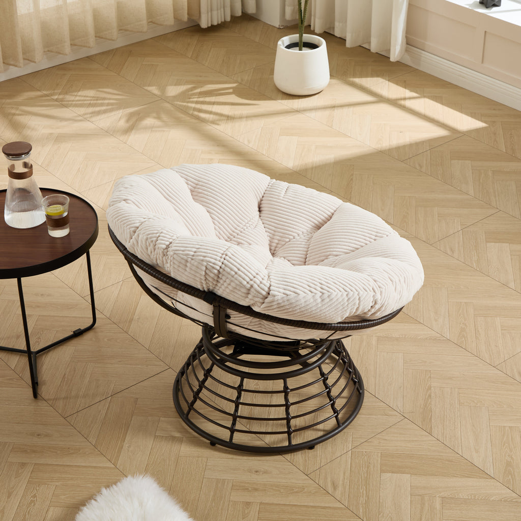 360° Swivel Indoor Outdoor Wicker Papasan Chair with Soft Thick Cushion