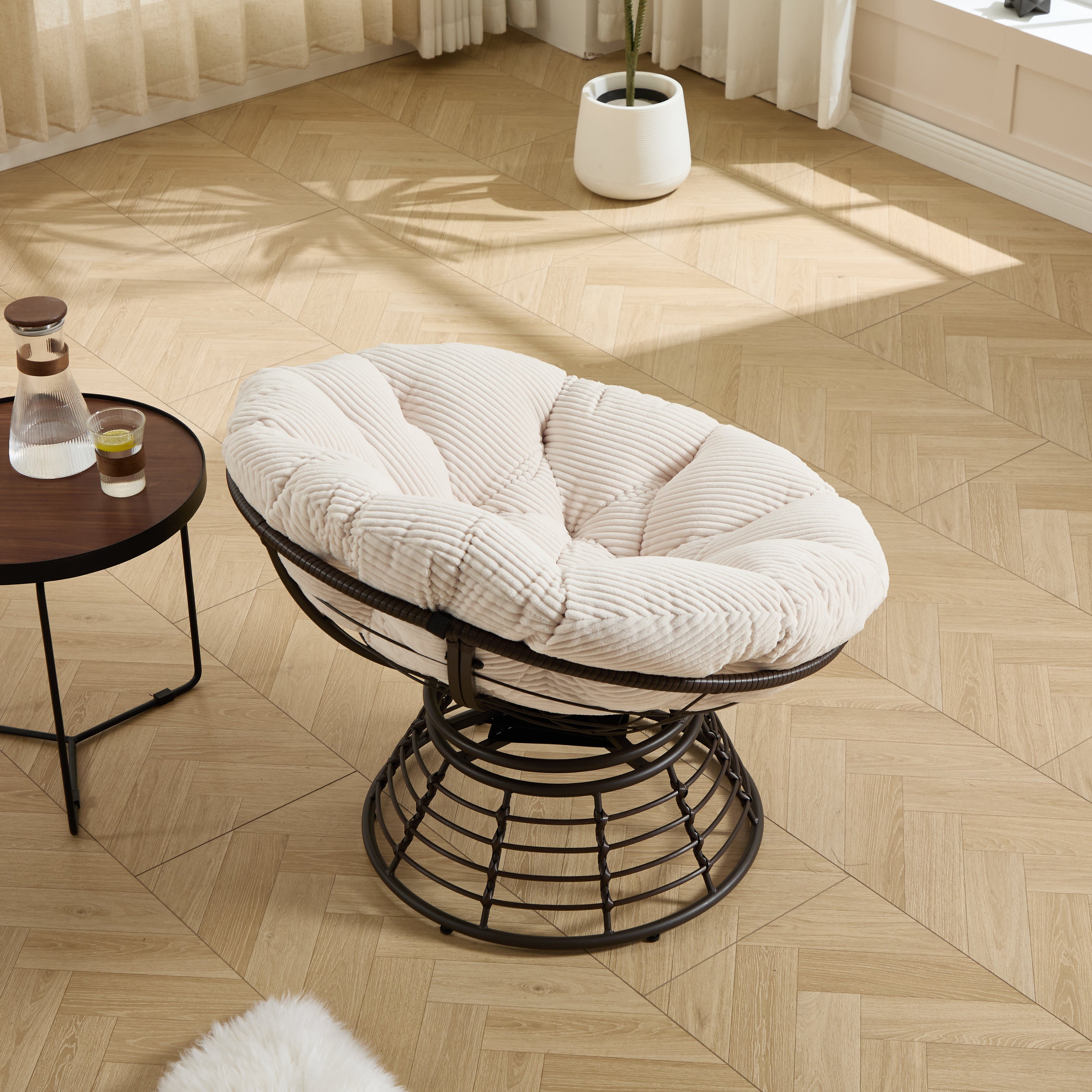 360° Swivel Indoor Outdoor Wicker Papasan Chair with Soft Thick Cushion