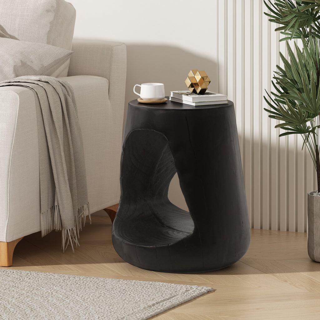 Outdoor Hollow Side Table with Wood-like Texture