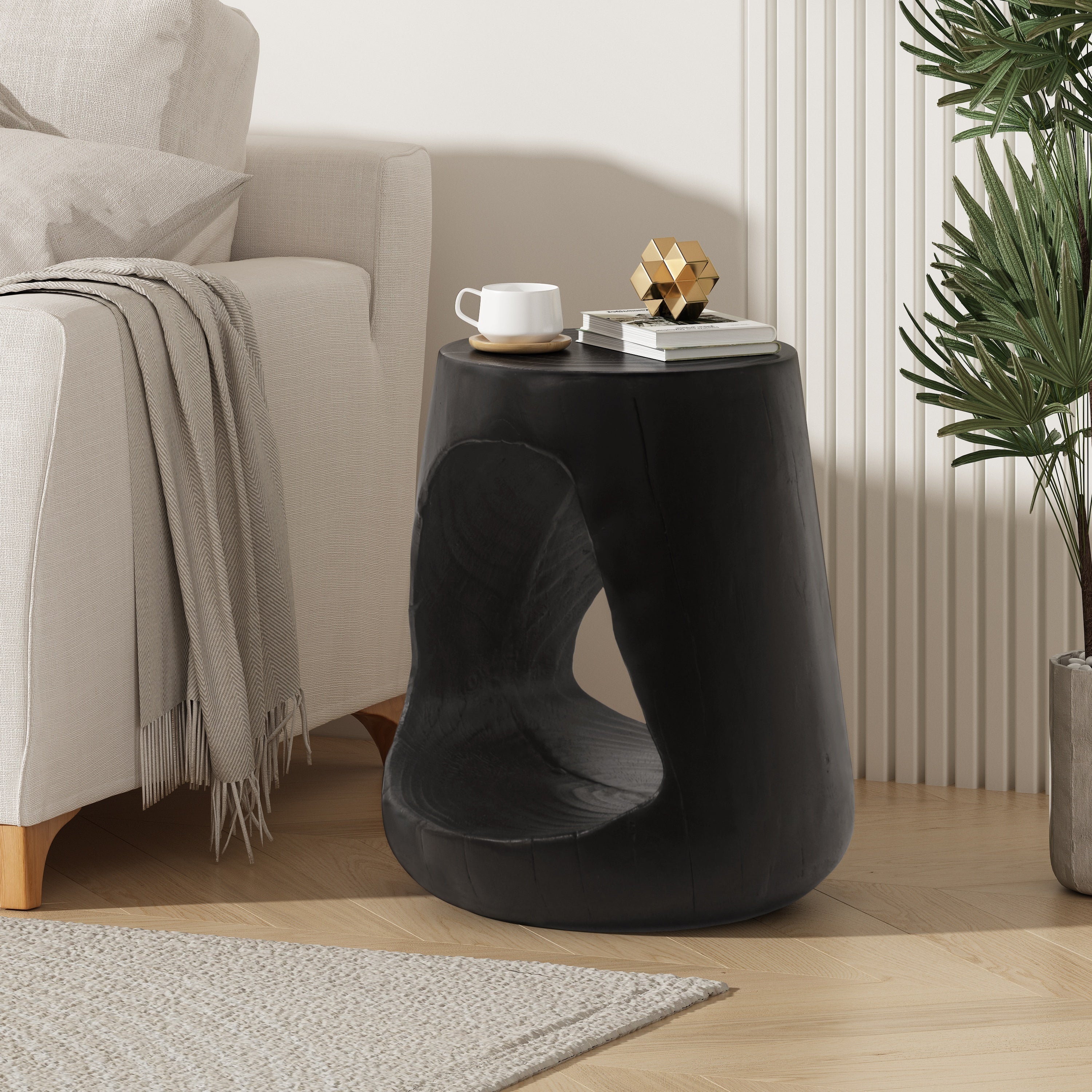 Outdoor Hollow Side Table with Wood-like Texture