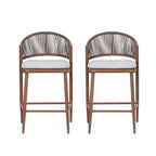 Outdoor Metal Frame Stools with Scallop-Shaped Backrest & Water-Resistant Cushions, Set of 2