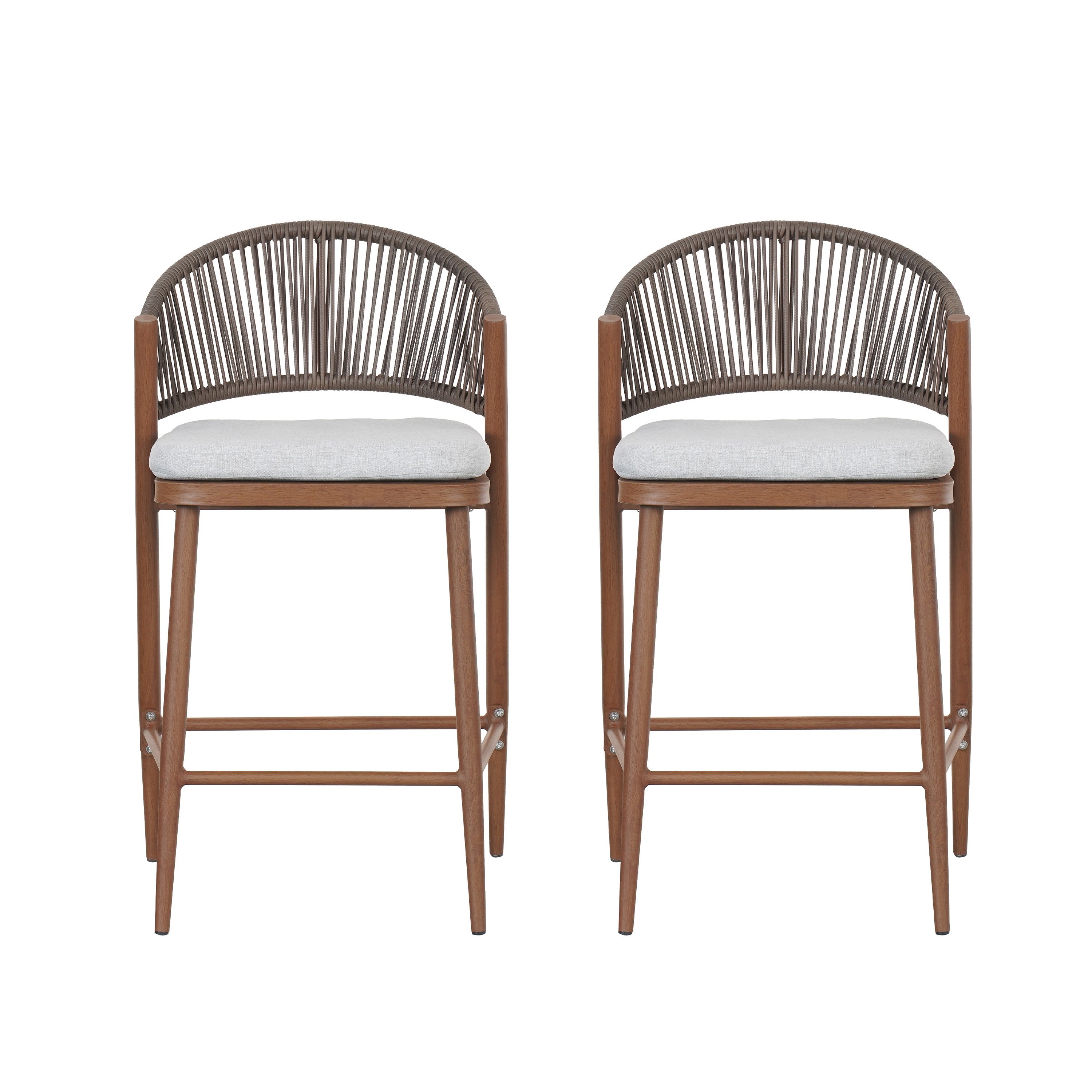 Outdoor Metal Frame Stools with Scallop-Shaped Backrest & Water-Resistant Cushions, Set of 2