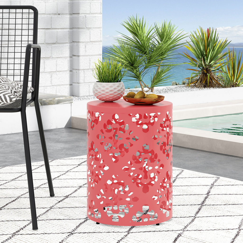 Spherical Outdoor Cylindrical End Table with Iron Cut Design