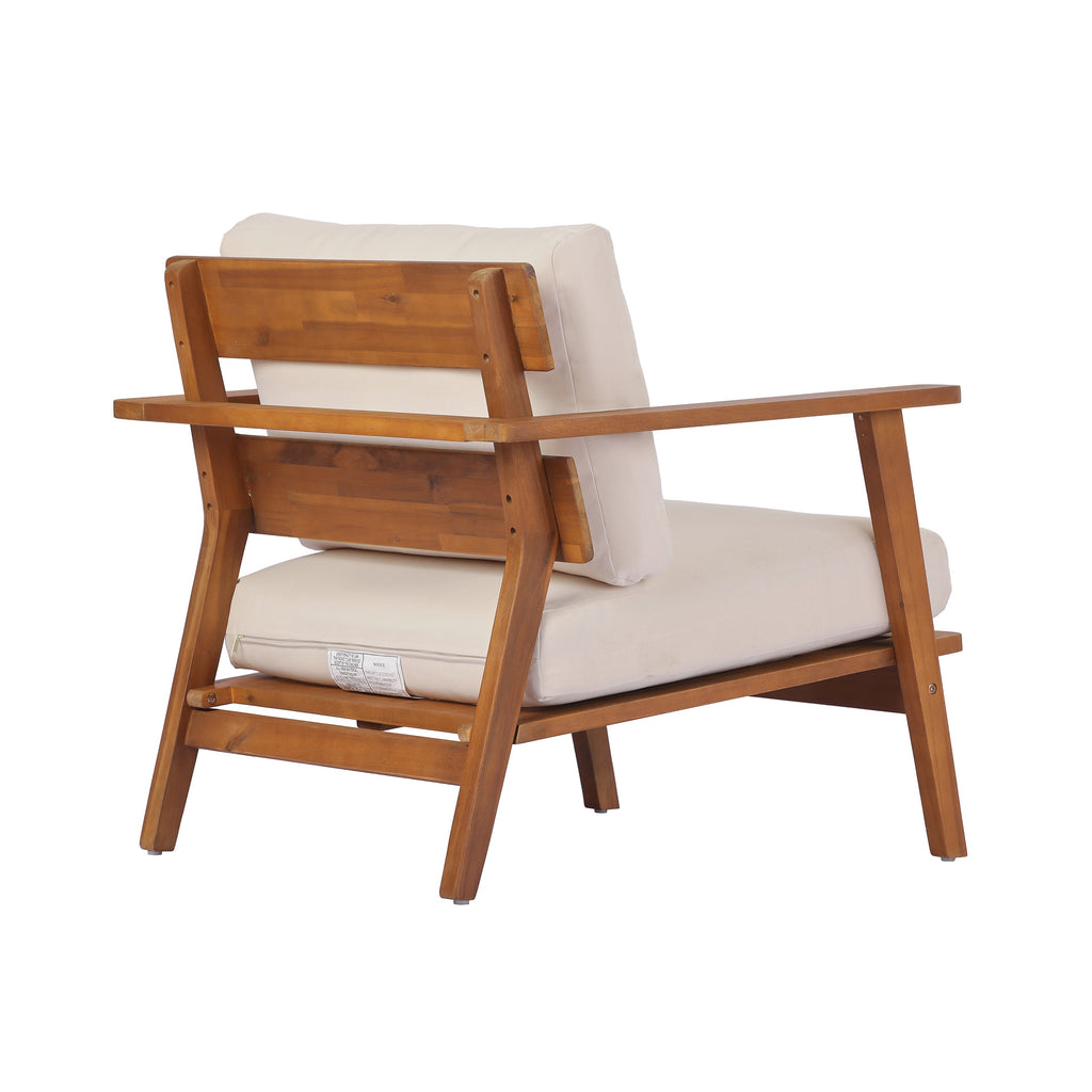 Mid-Century Modern Acacia Wood Outdoor Club Chair
