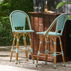 Callisto 29.5" Outdoor Rattan and Aluminum Bar Stool with Curved Back and Footrest