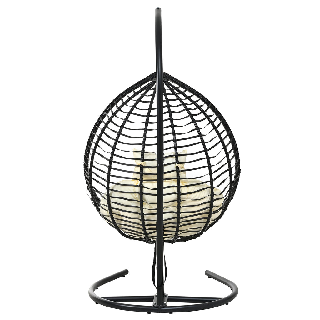 Foldable Rattan Egg Swing Chair with Iron Frame, Plush Cushion & Removable Headrest