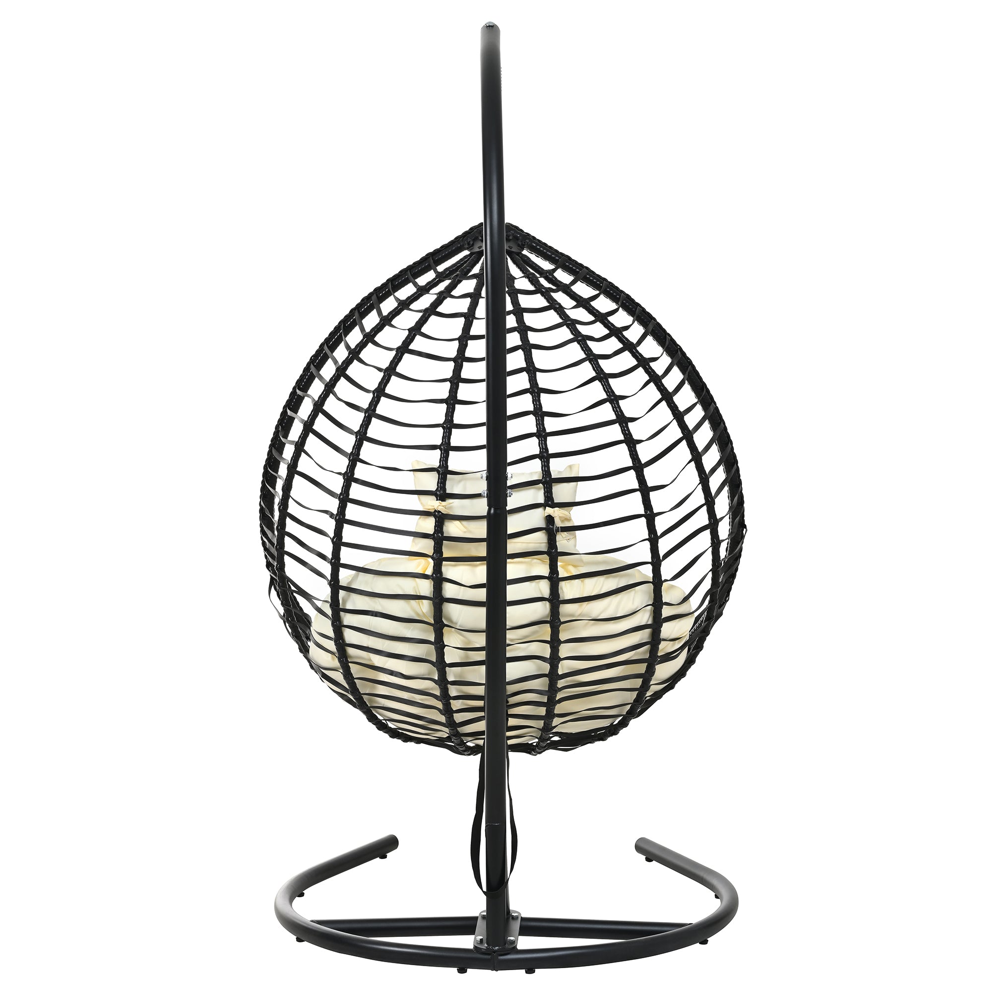 Foldable Rattan Egg Swing Chair with Iron Frame, Plush Cushion & Removable Headrest