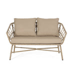 Zircon Outdoor Loveseat with Woven Wicker Weave Design and Back Cushion