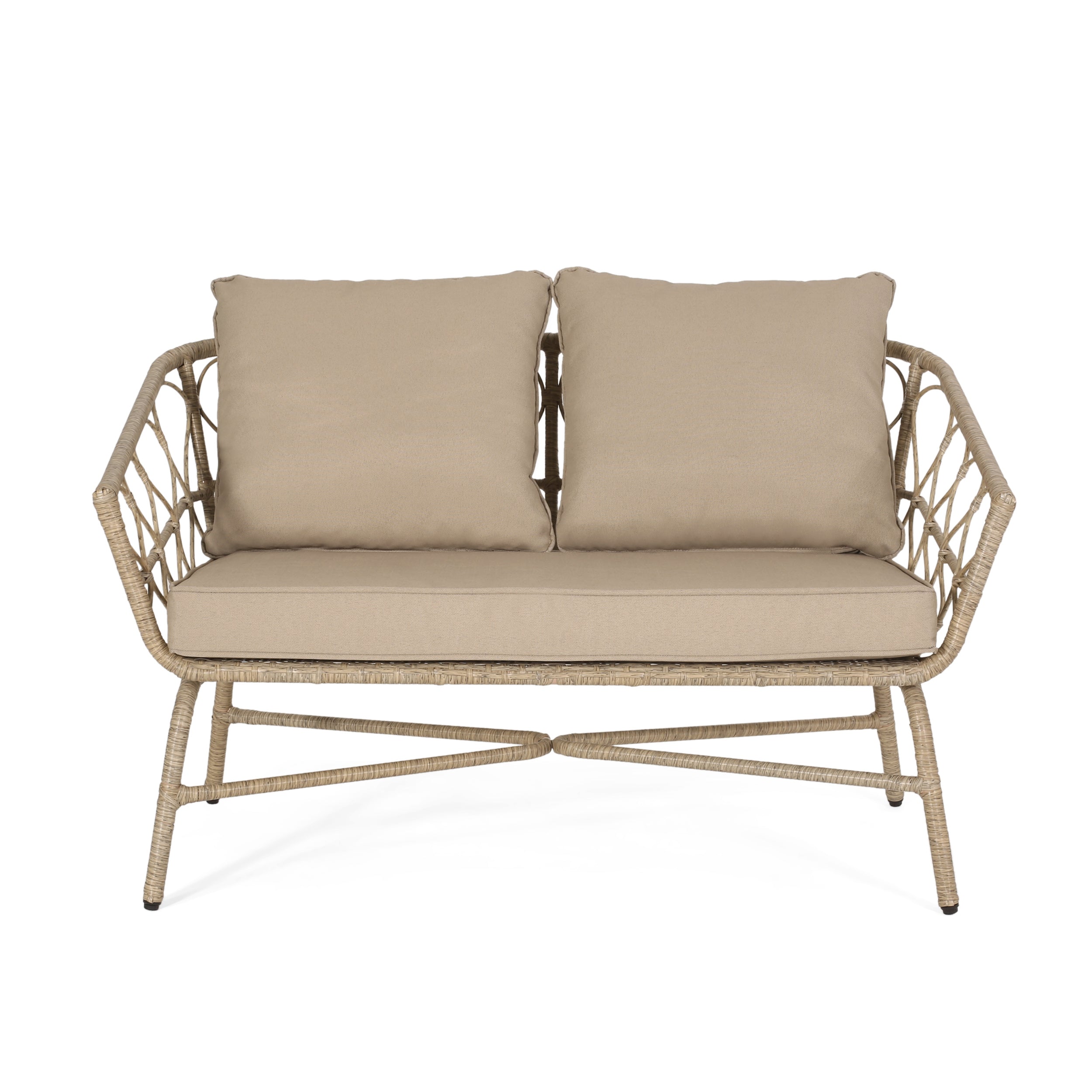 Zircon Outdoor Loveseat with Woven Wicker Weave Design and Back Cushion