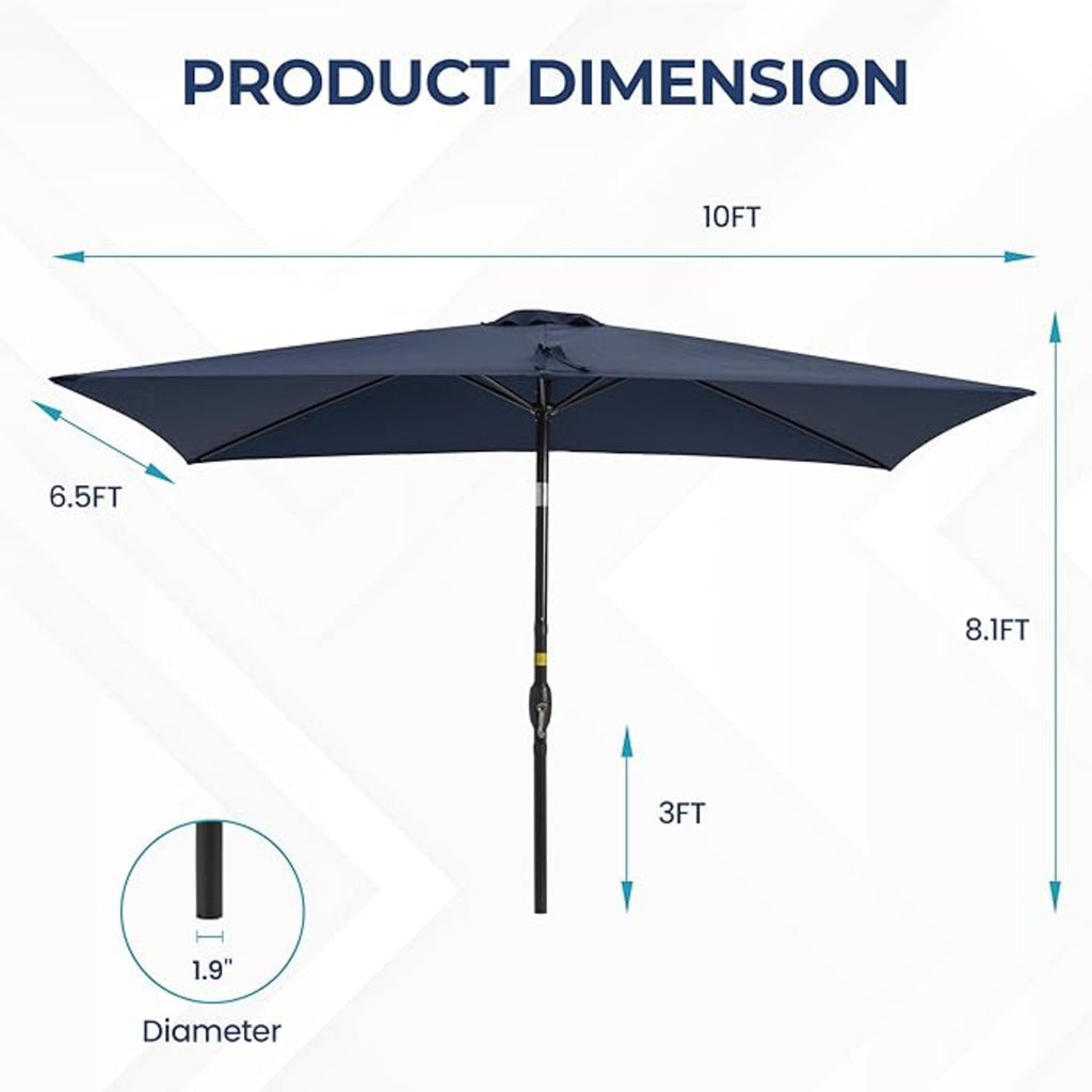 6.5 x 10 ft Rectangular Patio Umbrella with Crank, Base Not Included