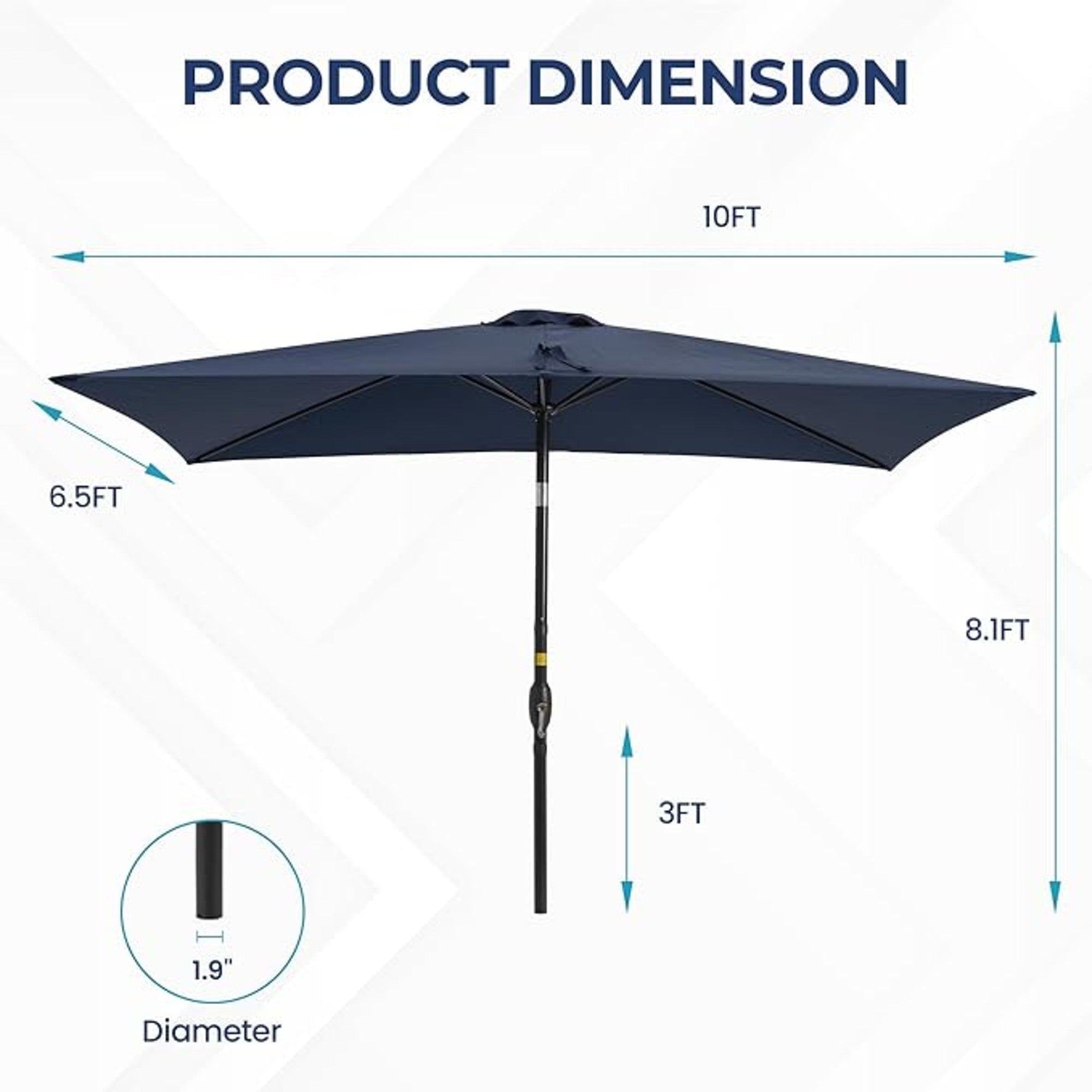6.5 x 10 ft Rectangular Patio Umbrella with Crank, Base Not Included