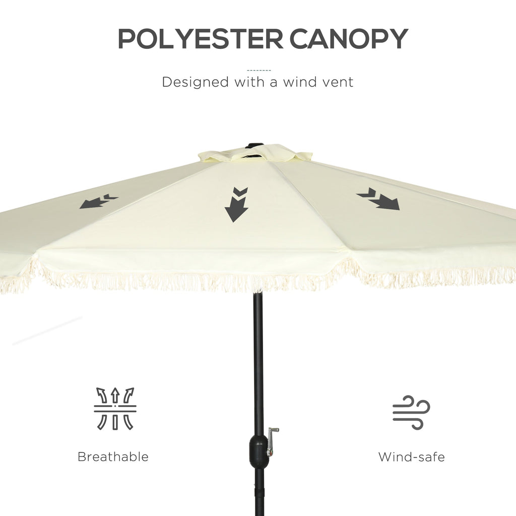 9' Fringe Edge Patio Umbrella with Push Button Tilt and Crank
