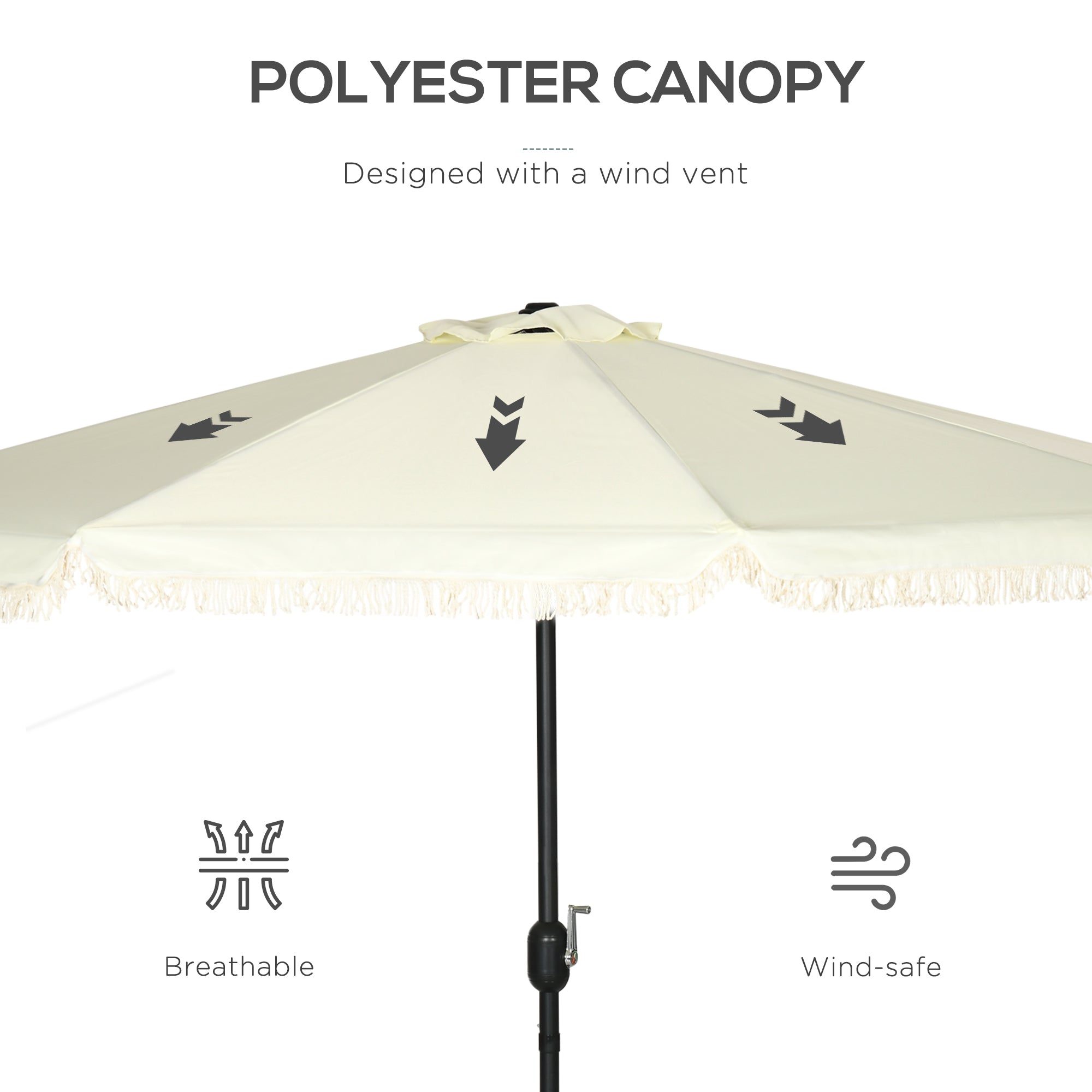9' Fringe Edge Patio Umbrella with Push Button Tilt and Crank