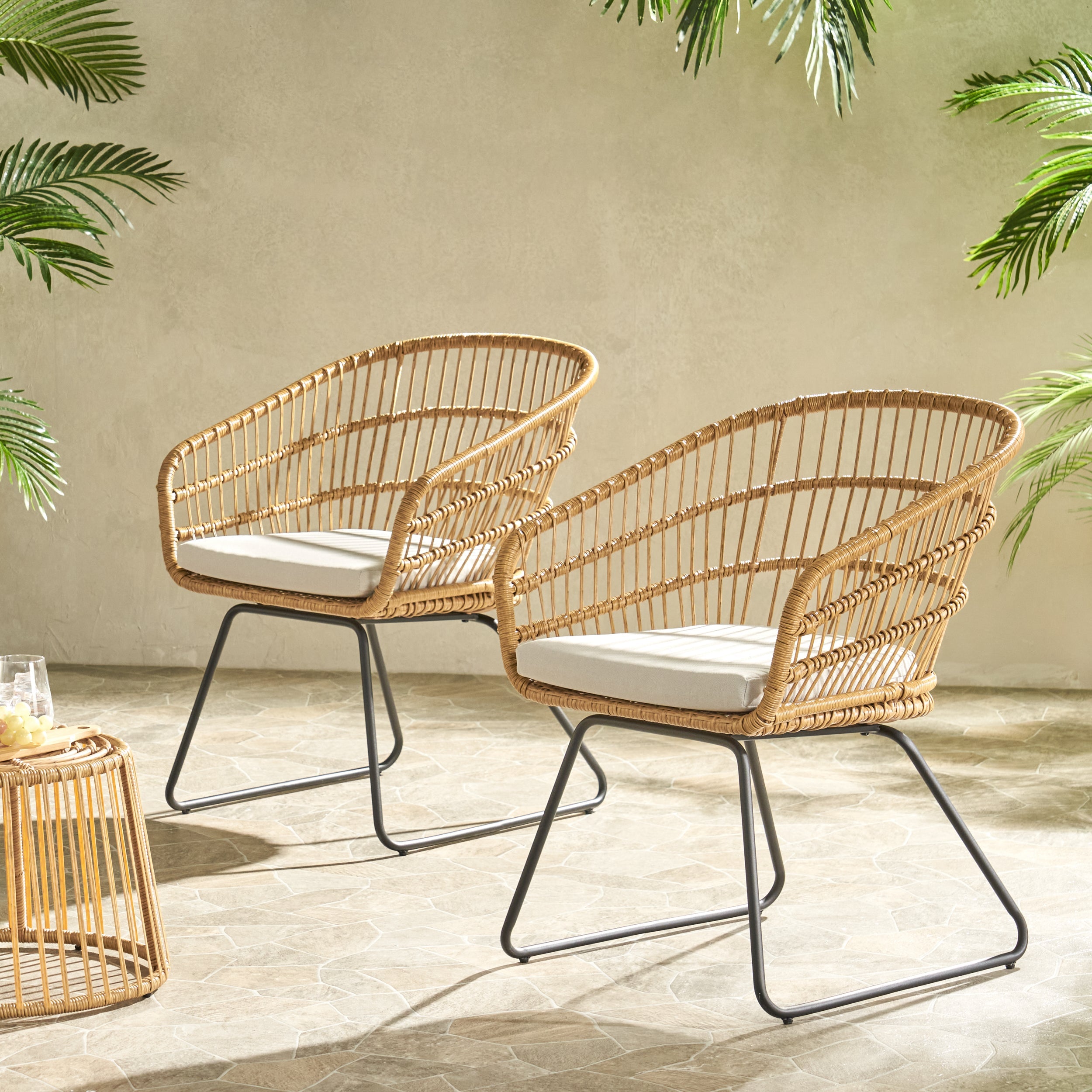 Outdoor Chair with Sled Legs and Curved Frame, Set of 2