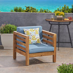 Oana Outdoor Acacia Wood Club Chair with Cushion