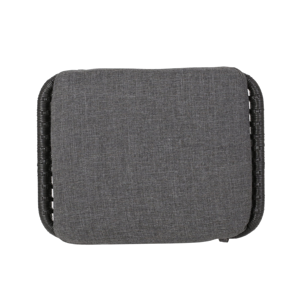 Cordella Outdoor Modern Boho Wicker Ottoman with Cushions, Set of 2