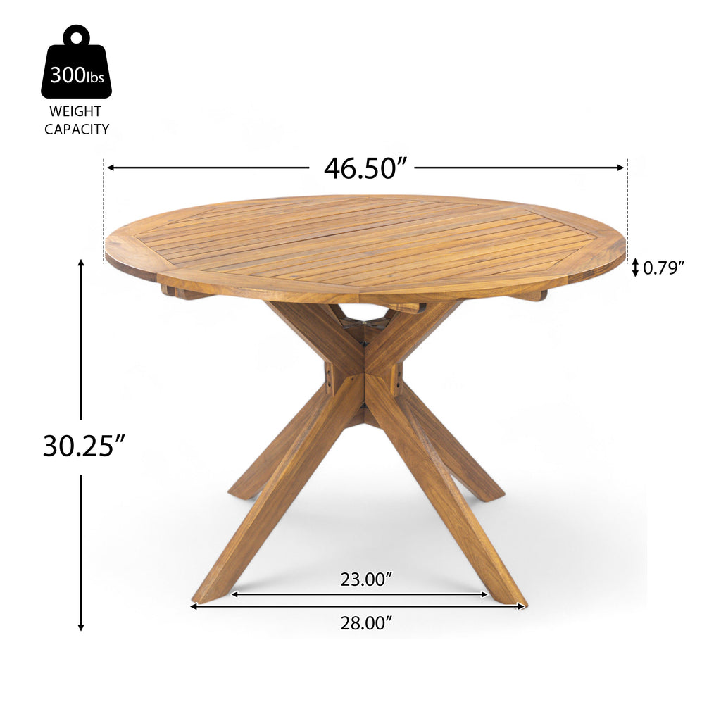 Stanford Outdoor Round Acacia Wood Dining Table with X Base
