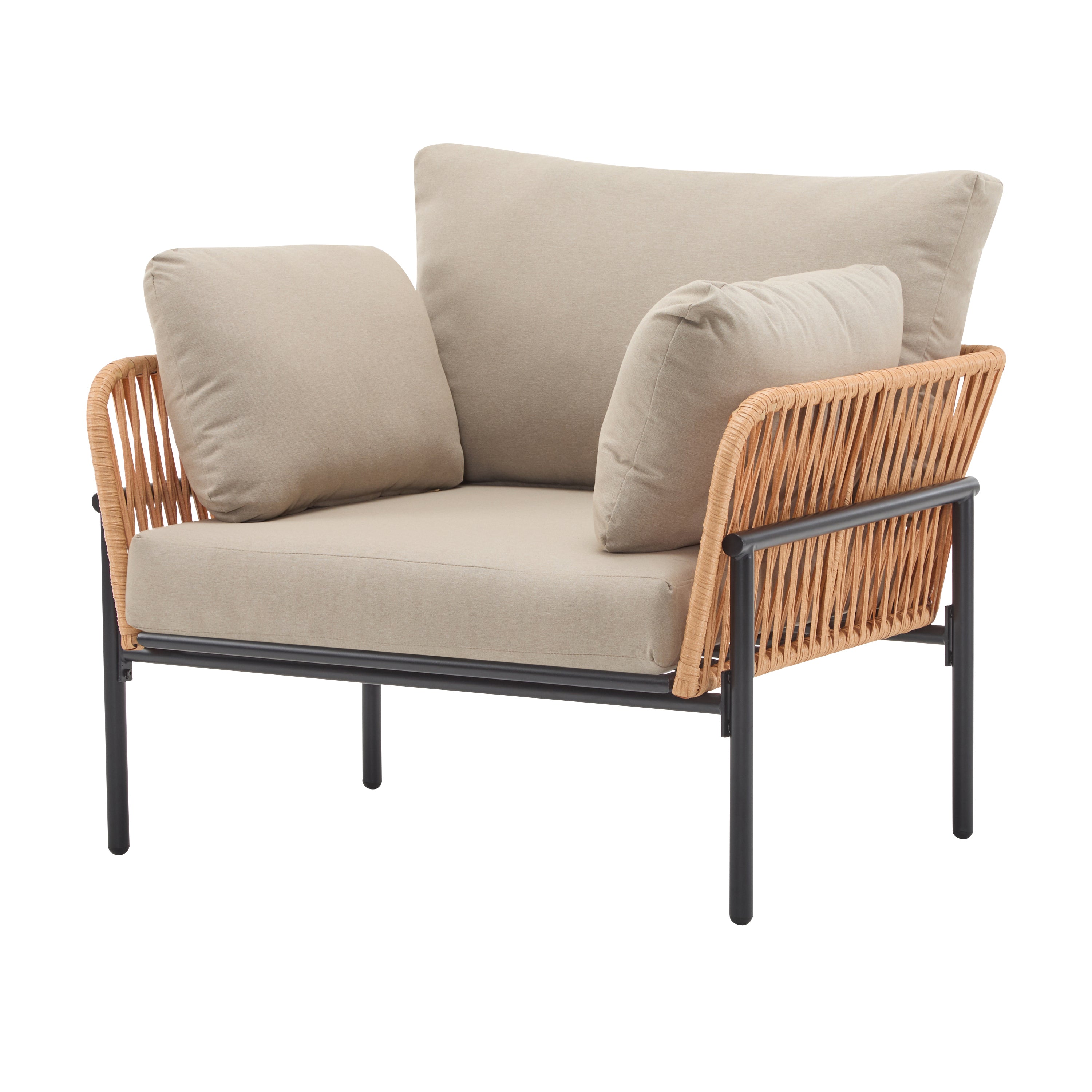 Brisa Outdoor Modern Iron Lounge Chair with Rope Weave