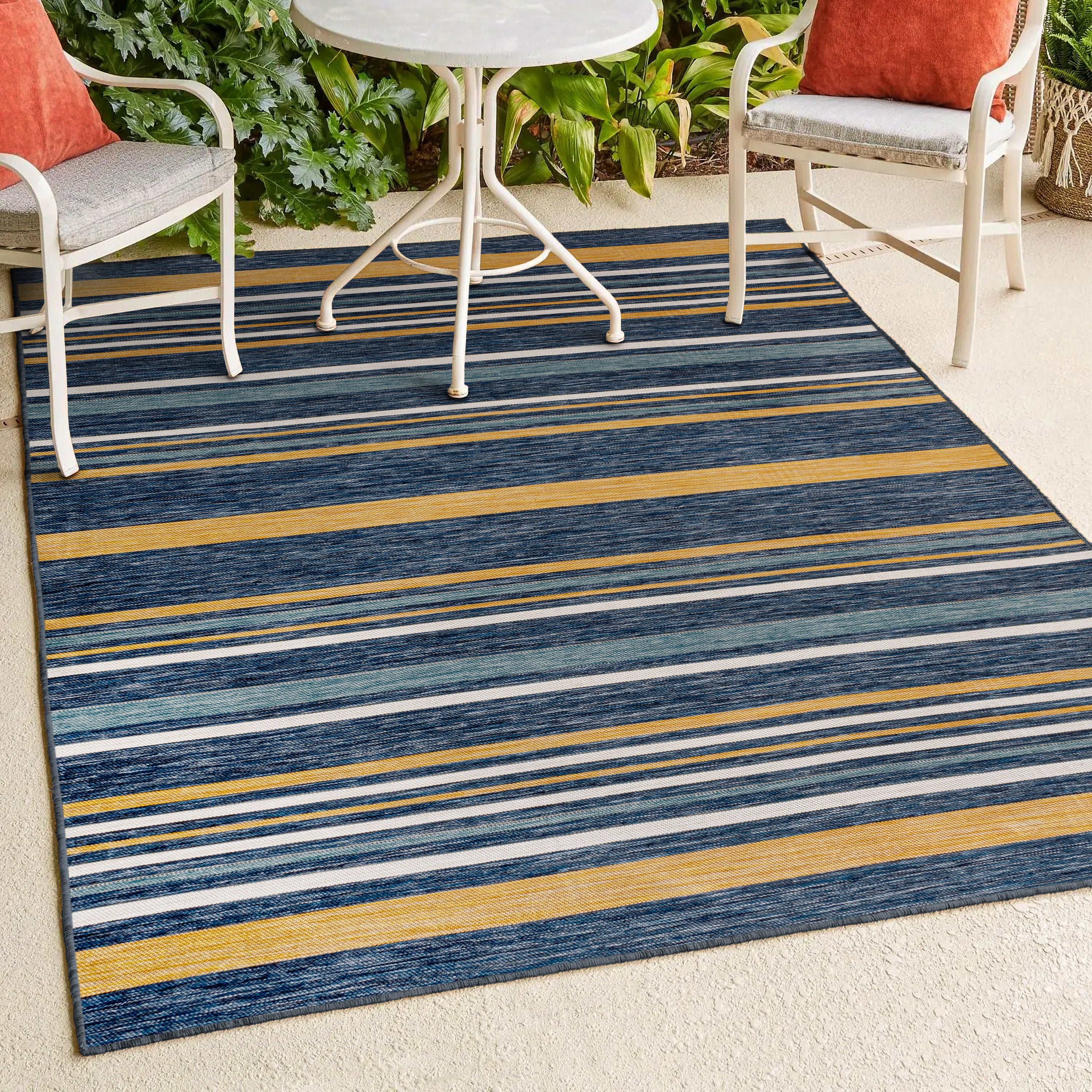 Janus Classic Coastal Ticking Stripe Reversible Machine-Washable Indoor/Outdoor Runner Rug