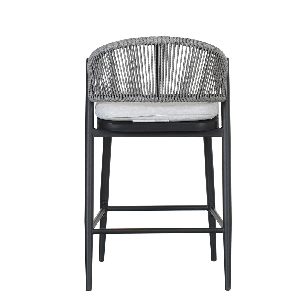 Outdoor Metal Frame Stools with Scallop-Shaped Backrest & Water-Resistant Cushions, Set of 2