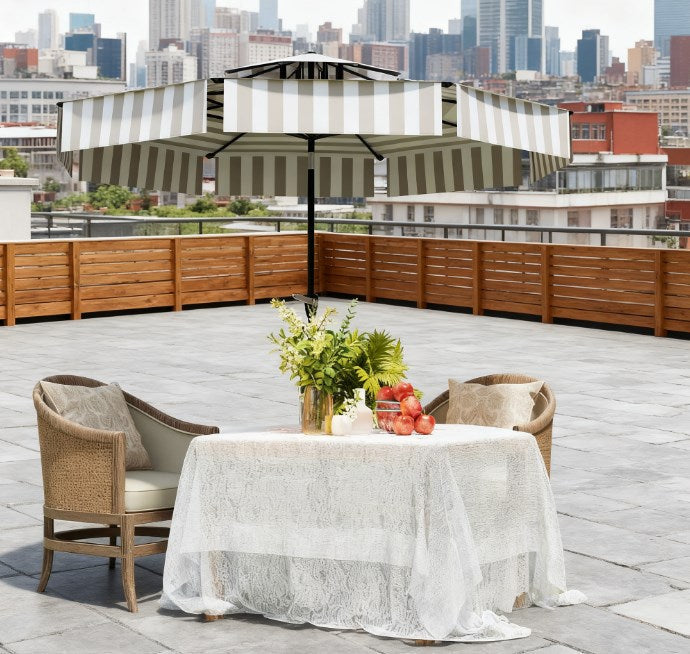 Bistro Stripe 2-Tier Vented Tiltable Patio Umbrella with Crank