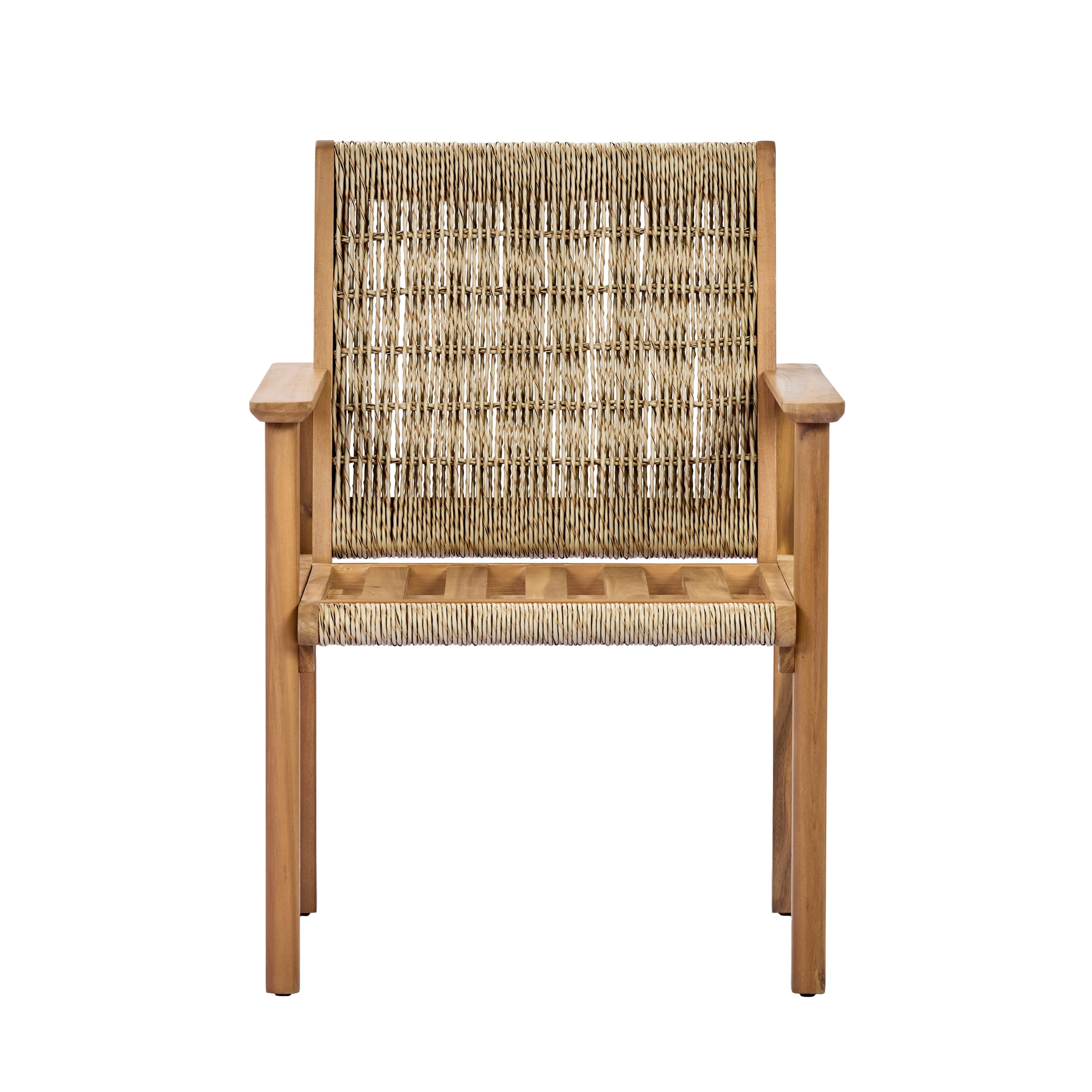 Miles Acacia Wood & Wicker Rattan Woven Dining Chairs, Set of 2