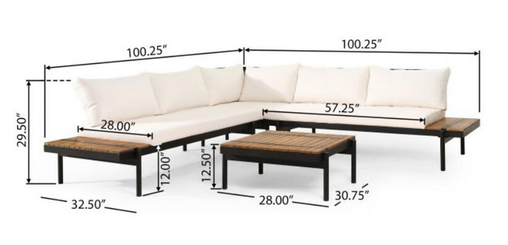 4-Piece Outdoor Sectional Sofa Set with Coffee Table, Water-Resistant Cushions and Iron Frame