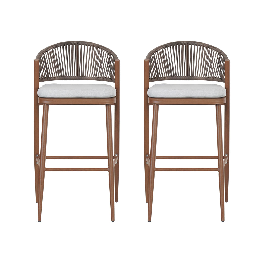 Outdoor Metal Frame Stools with Scallop-Shaped Backrest & Water-Resistant Cushions, Set of 2