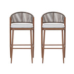 Outdoor Metal Frame Stools with Scallop-Shaped Backrest & Water-Resistant Cushions, Set of 2