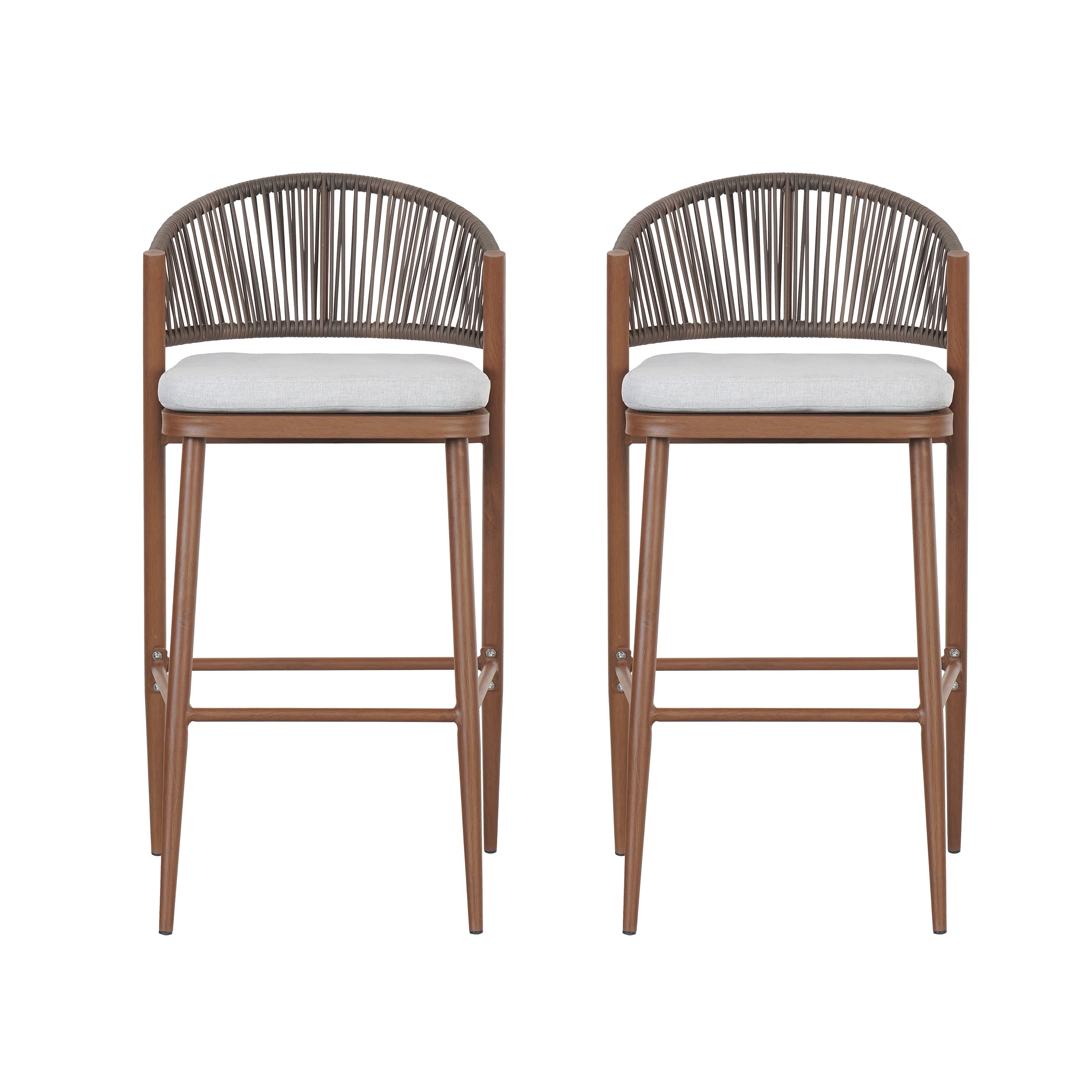 Outdoor Metal Frame Stools with Scallop-Shaped Backrest & Water-Resistant Cushions, Set of 2