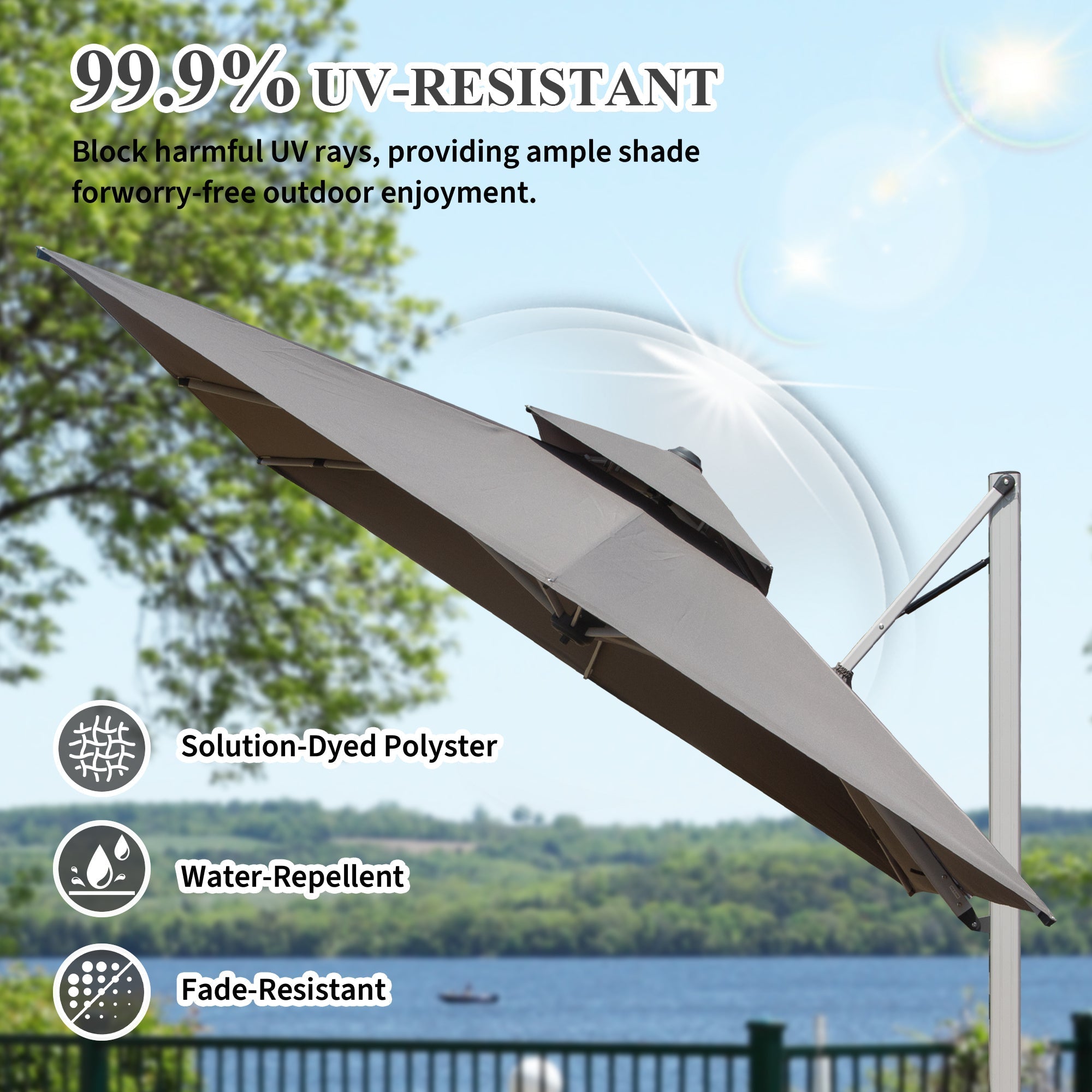 9'x 11' Rectangle Cantilever Umbrella with Center Pole, Base Not Included
