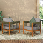 Azari Outdoor Acacia Wood Club Chair with Handwoven Rope Accents & Curved Backrest