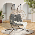 2-Person Outdoor Wicker Rattan Egg Chair with Stand Hanging