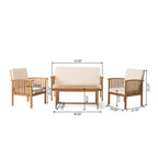 Tidewell 4 Piece Acacia Wood Outdoor Chat Set with Water-Resistant Cushions