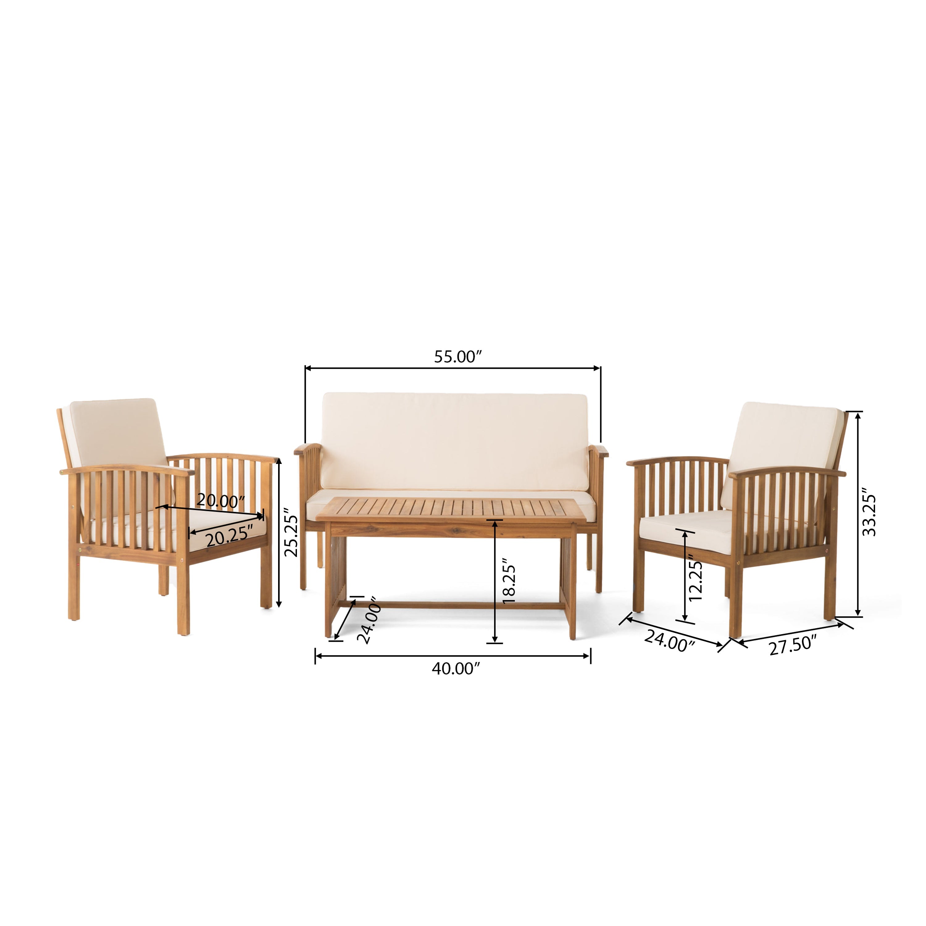 Tidewell 4 Piece Acacia Wood Outdoor Chat Set with Water-Resistant Cushions