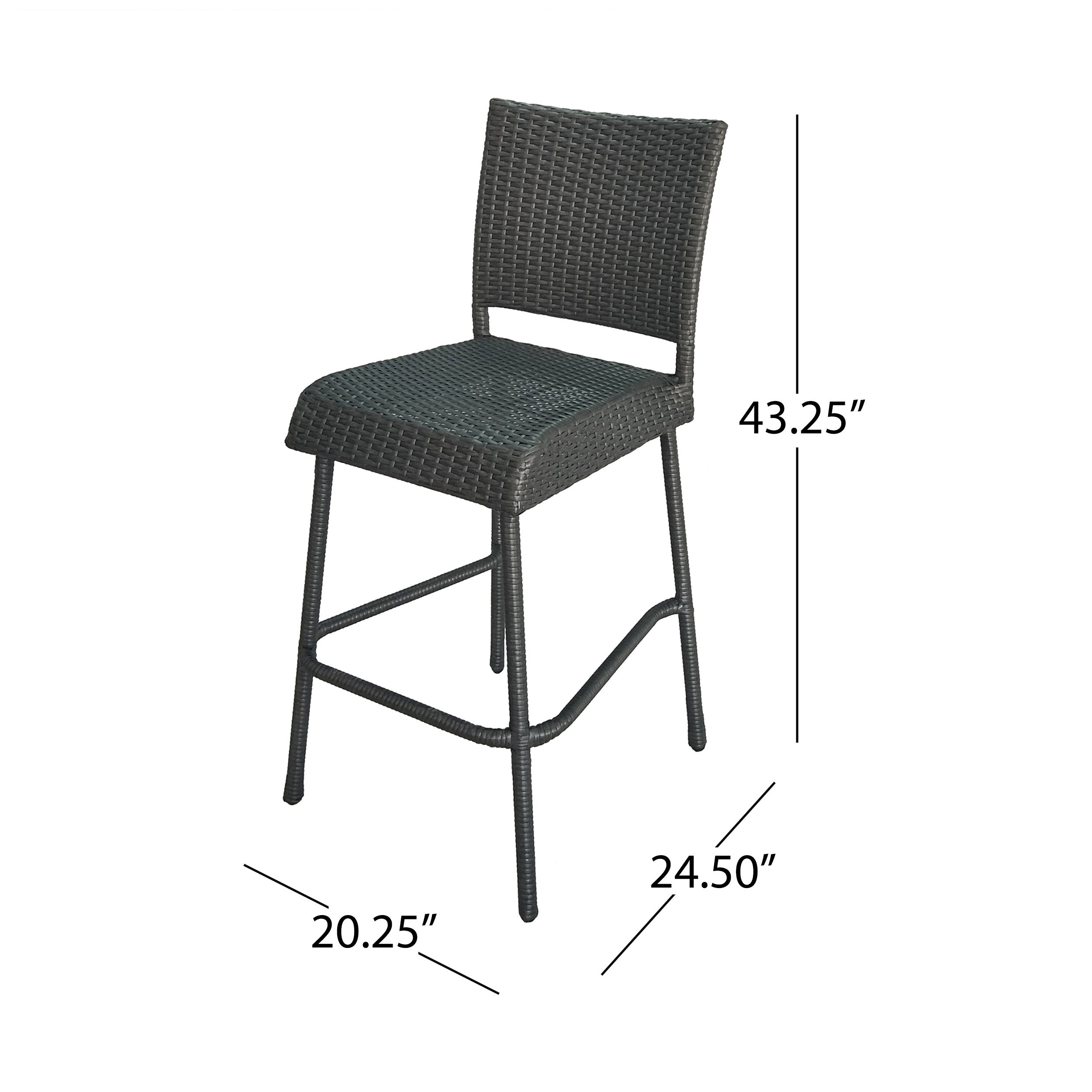 29" Outdoor Rattan Armless Barstools, Set of 2
