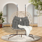 2-Person Outdoor Wicker Rattan Egg Chair with Stand Hanging