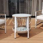 Caspian Outdoor Handwoven Rope Accent Table with Glass Top